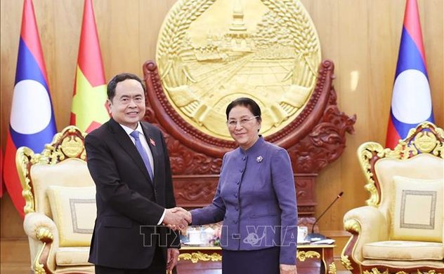 Chủ tịch Quốc hội Trần Thanh Mẫn gặp các đồng chí lãnh đạo, nguyên lãnh đạo của Lào