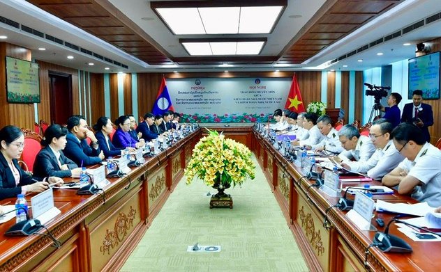 Tổng Kiểm toán nhà nước Ngô Văn Tuấn tiếp xã giao Chủ tịch Kiểm toán nhà nước Lào Viengthavisone Thephachanh