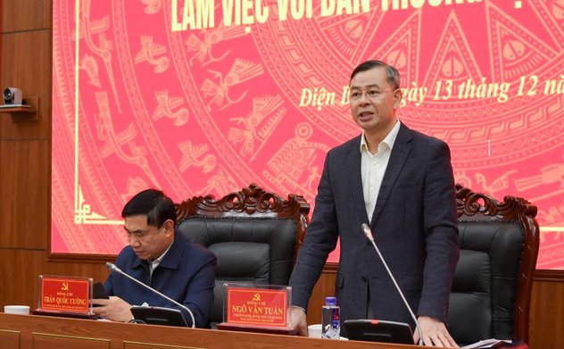 Tổng Kiểm toán nhà nước Ngô Văn Tuấn - Ủy viên Ban Chỉ đạo Trung ương về phòng, chống tham nhũng, lãng phí, tiêu cực làm việc với Tỉnh ủy Điện Biên